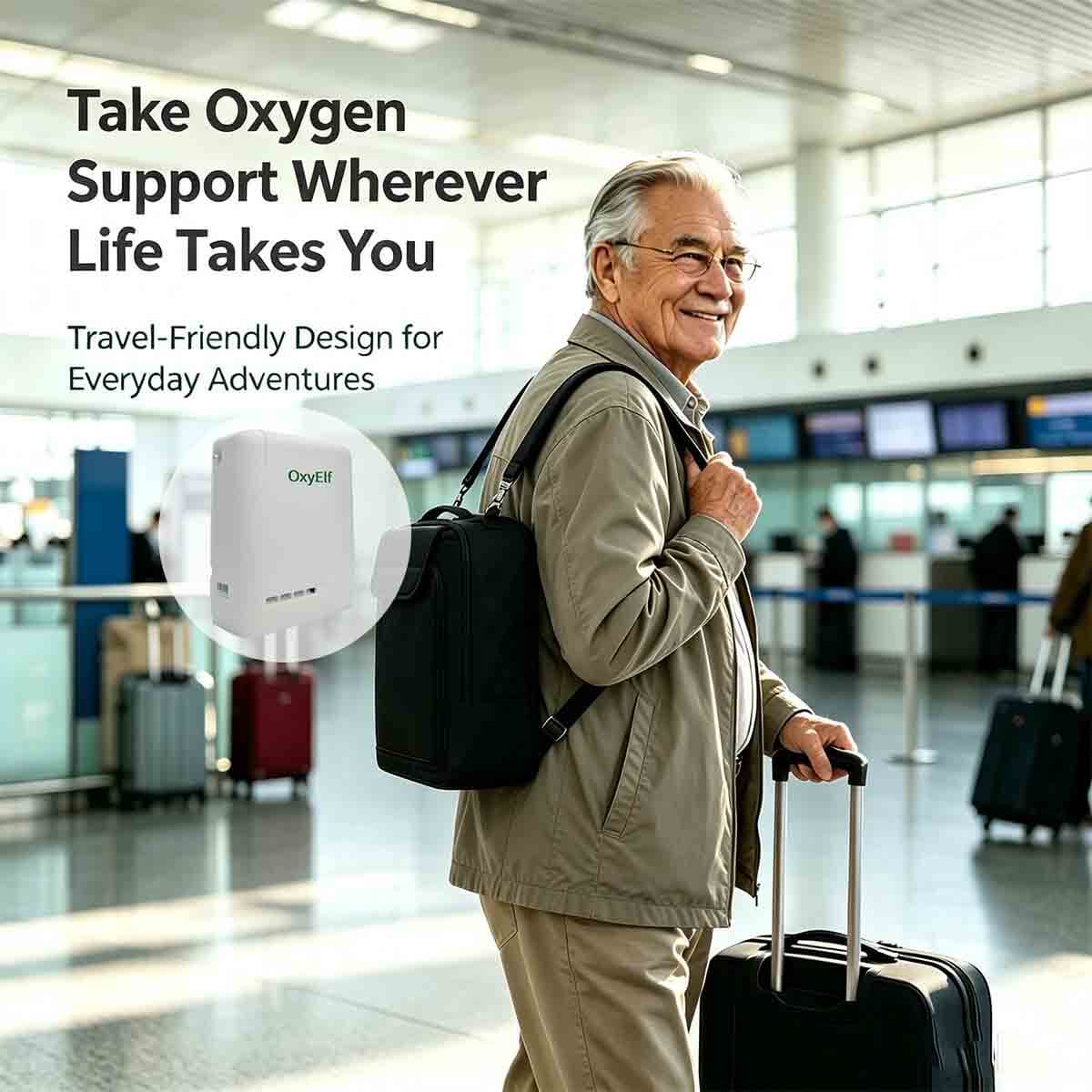 Mini Portable Oxygen Concentrator, Adjustable From 1-7 Liters/Minute, Equipped With a Removable Lithium Battery