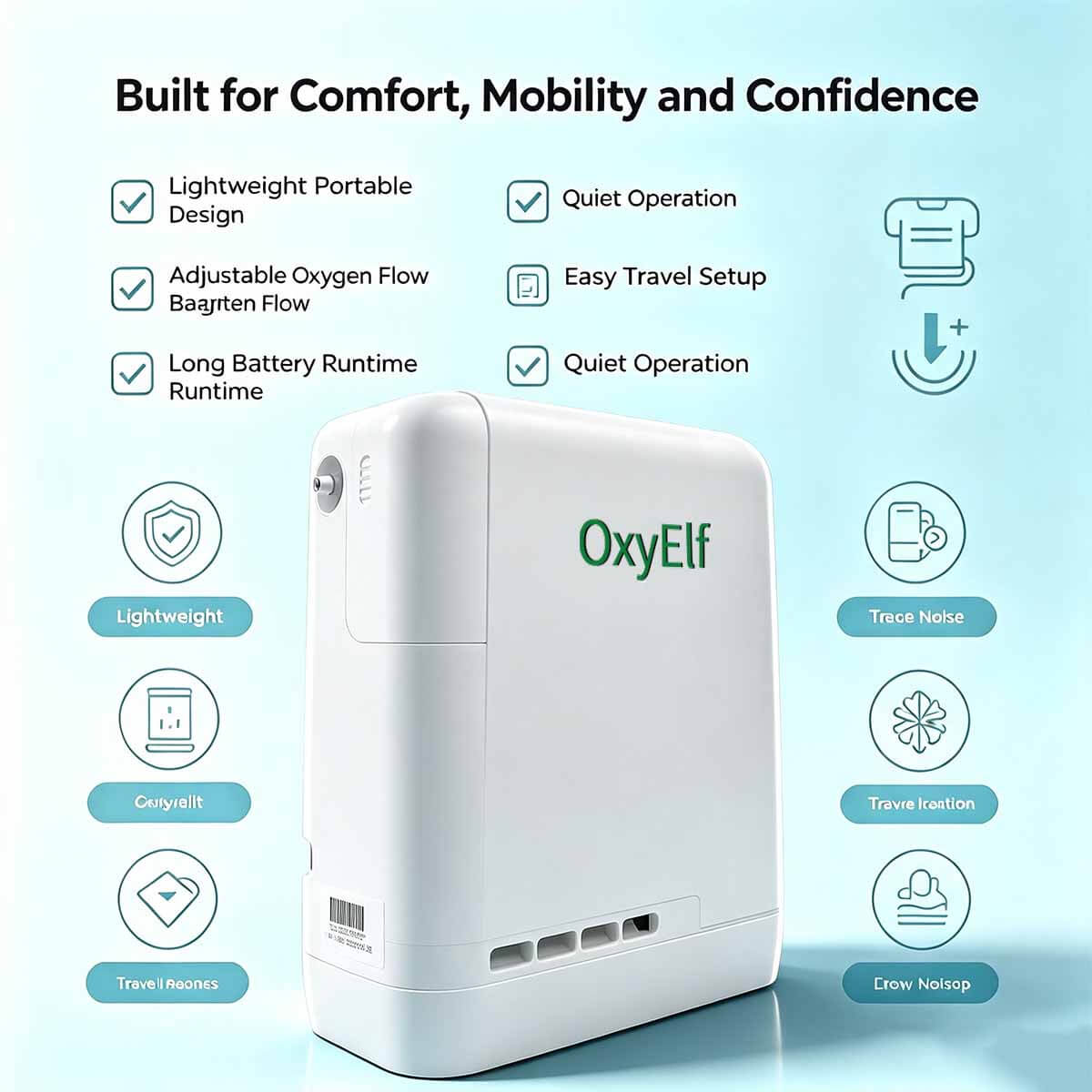 Mini Portable Oxygen Concentrator, Adjustable From 1-7 Liters/Minute, Equipped With a Removable Lithium Battery