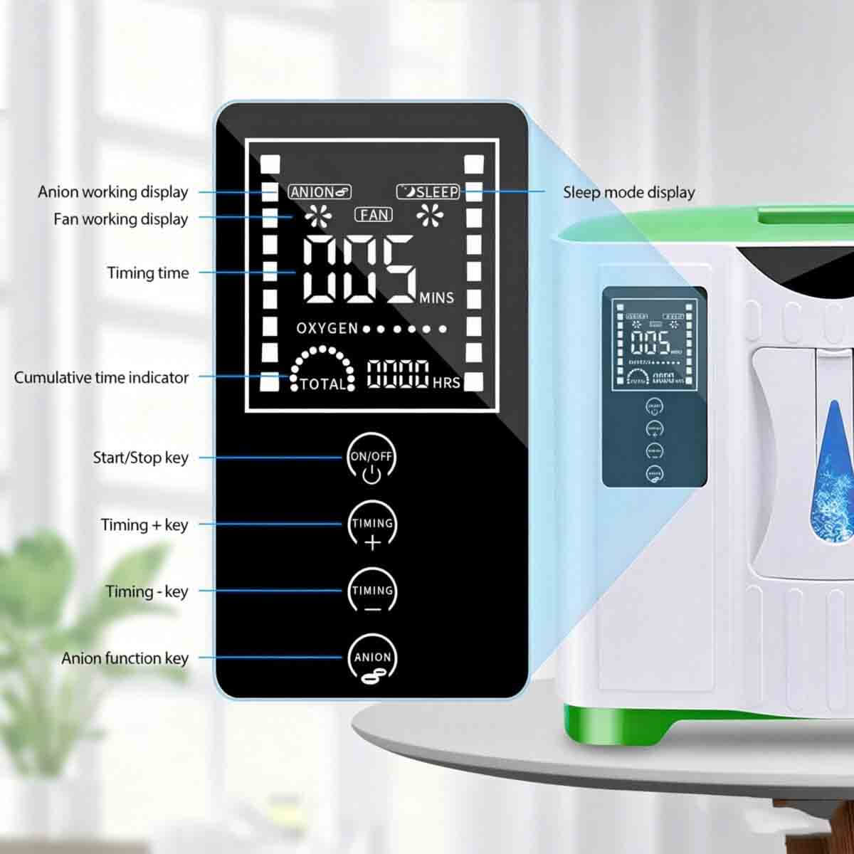 Oxygen Concentrator 2-9 Liter Continuous Flow Adjustable, 93% Oxygen Concentration, Silent Home Oxygen Concentrator