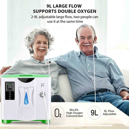 Oxygen Concentrator 2-9 Liter Continuous Flow Adjustable, 93% Oxygen Concentration, Silent Home Oxygen Concentrator